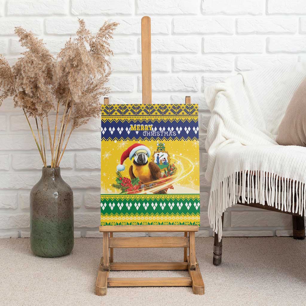 Saint Vincent And The Grenadines Christmas Canvas Wall Art Santa Vincent Parrot With Coat Of Arms - Wonder Print Shop