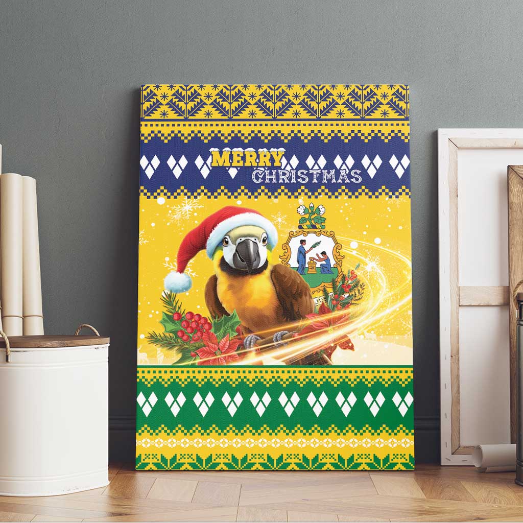 Saint Vincent And The Grenadines Christmas Canvas Wall Art Santa Vincent Parrot With Coat Of Arms - Wonder Print Shop