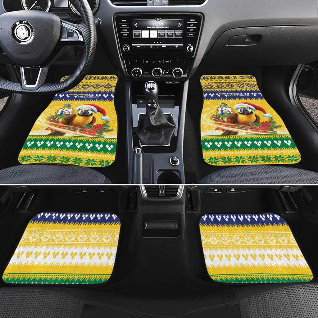 Saint Vincent And The Grenadines Christmas Car Mats Santa Vincent Parrot With Coat Of Arms - Wonder Print Shop