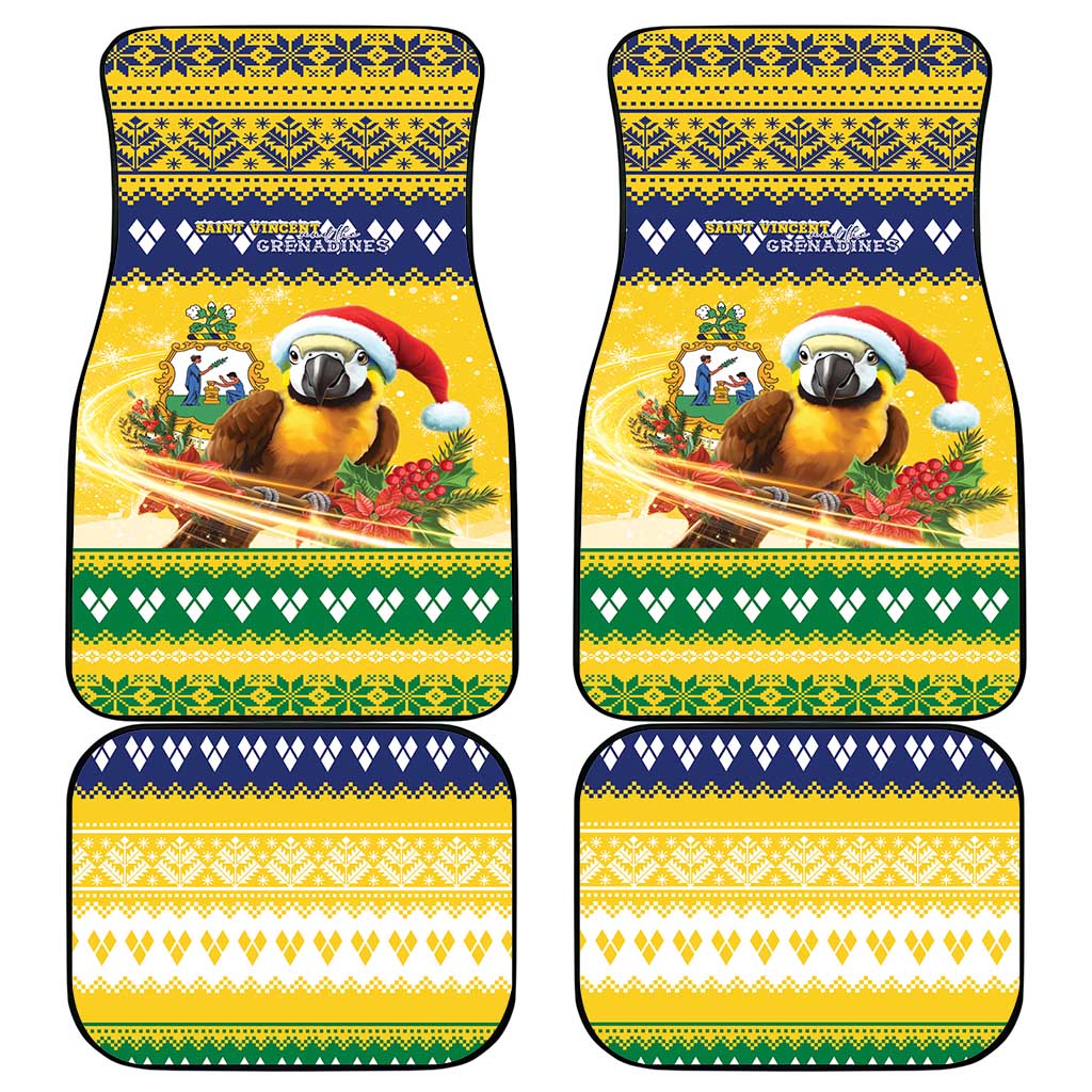 Saint Vincent And The Grenadines Christmas Car Mats Santa Vincent Parrot With Coat Of Arms - Wonder Print Shop