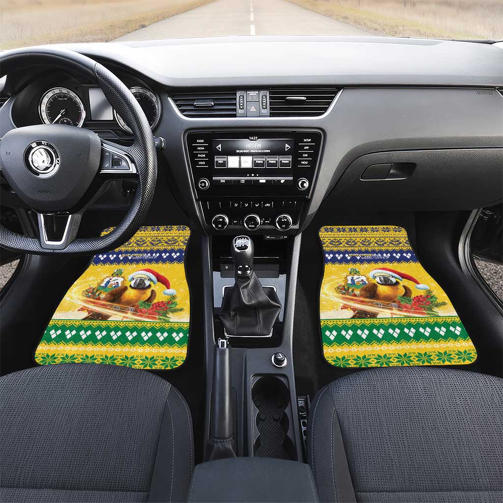 Saint Vincent And The Grenadines Christmas Car Mats Santa Vincent Parrot With Coat Of Arms - Wonder Print Shop