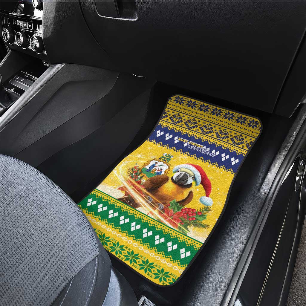 Saint Vincent And The Grenadines Christmas Car Mats Santa Vincent Parrot With Coat Of Arms - Wonder Print Shop