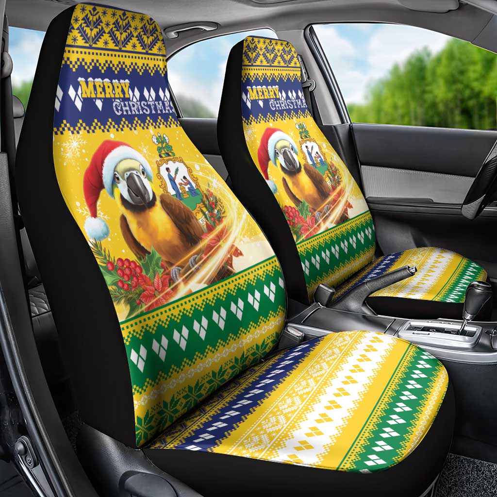 Saint Vincent And The Grenadines Christmas Car Seat Cover Santa Vincent Parrot With Coat Of Arms - Wonder Print Shop