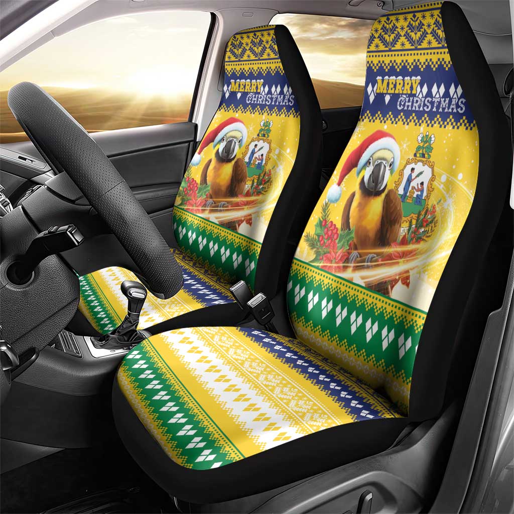 Saint Vincent And The Grenadines Christmas Car Seat Cover Santa Vincent Parrot With Coat Of Arms - Wonder Print Shop