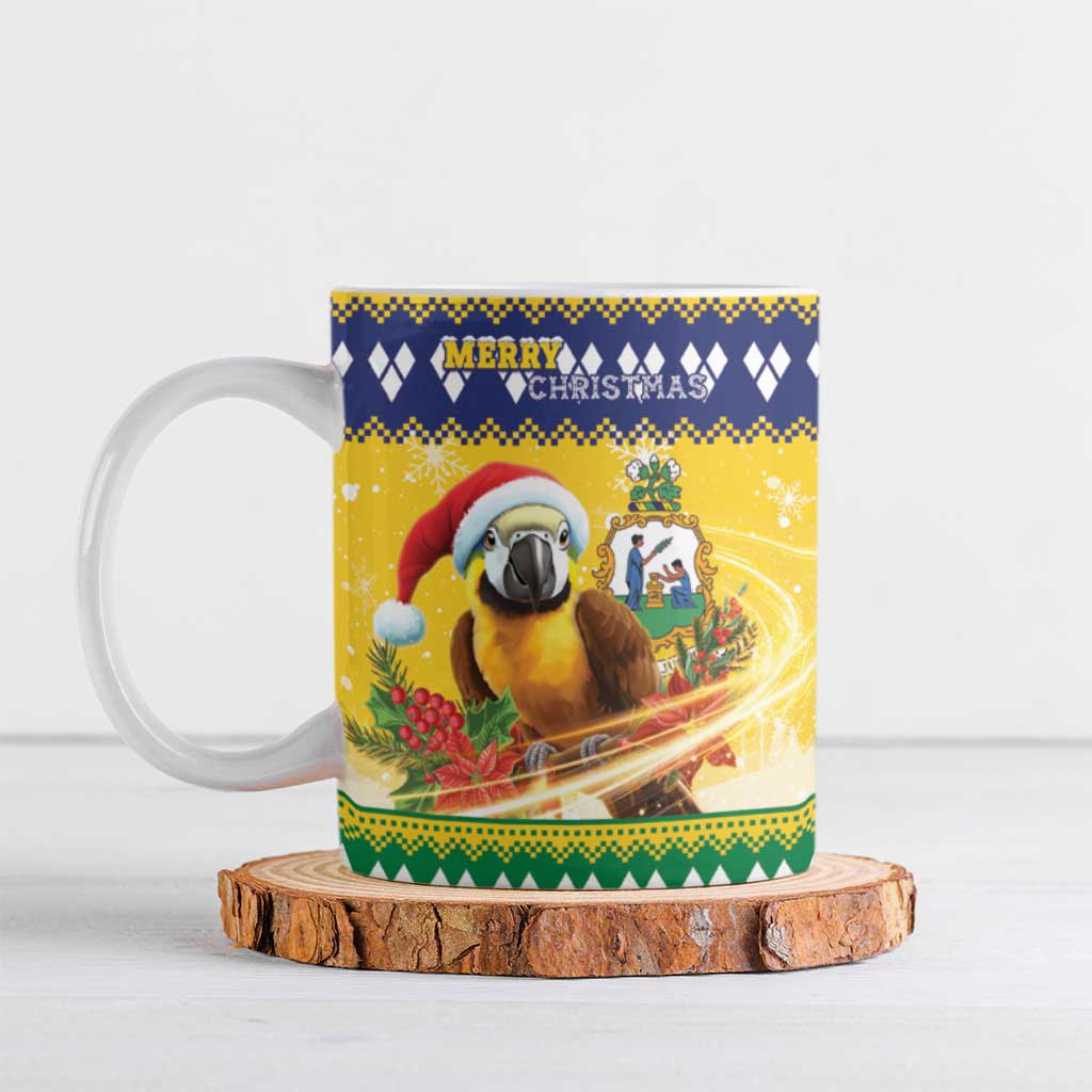 Saint Vincent And The Grenadines Christmas Ceramic Mug Santa Vincent Parrot With Coat Of Arms - Wonder Print Shop