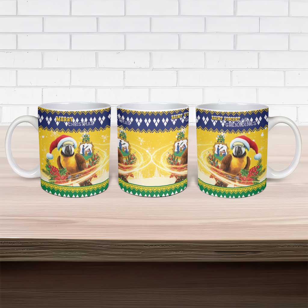 Saint Vincent And The Grenadines Christmas Ceramic Mug Santa Vincent Parrot With Coat Of Arms - Wonder Print Shop