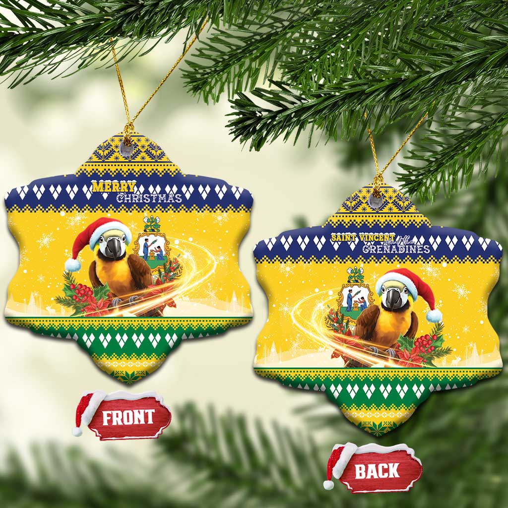 Saint Vincent And The Grenadines Christmas Ceramic Ornament Santa Vincent Parrot With Coat Of Arms - Wonder Print Shop