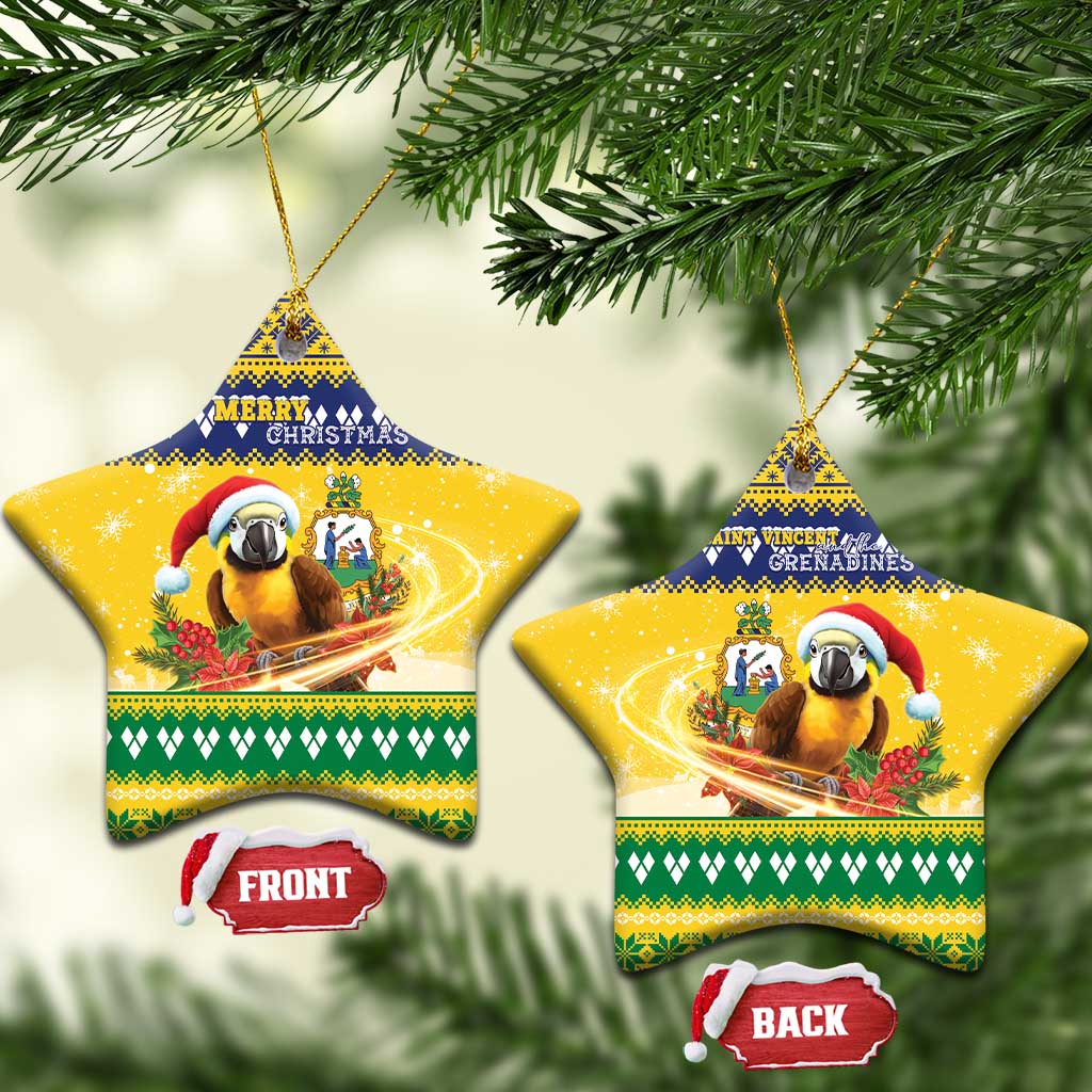 Saint Vincent And The Grenadines Christmas Ceramic Ornament Santa Vincent Parrot With Coat Of Arms - Wonder Print Shop