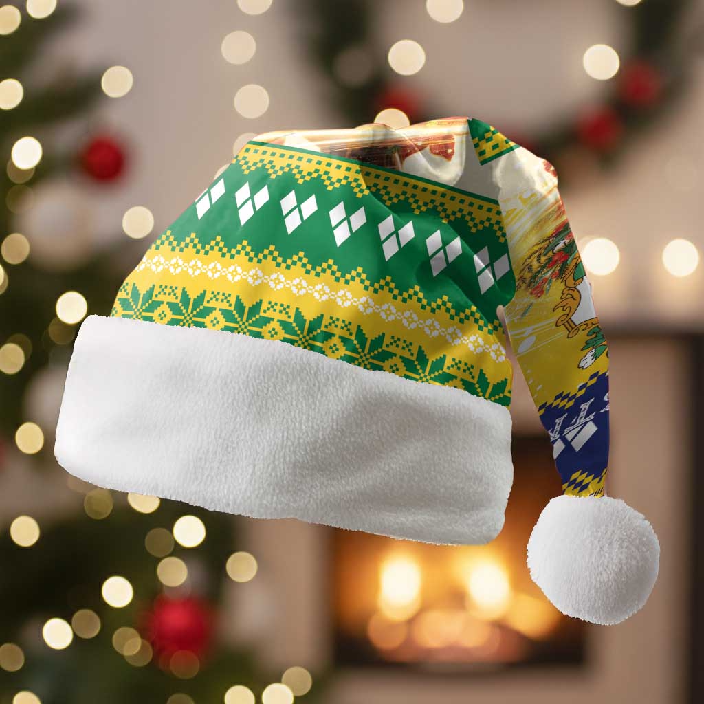 Saint Vincent And The Grenadines Christmas Santa Hat Santa Vincent Parrot With Coat Of Arms - Wonder Print Shop