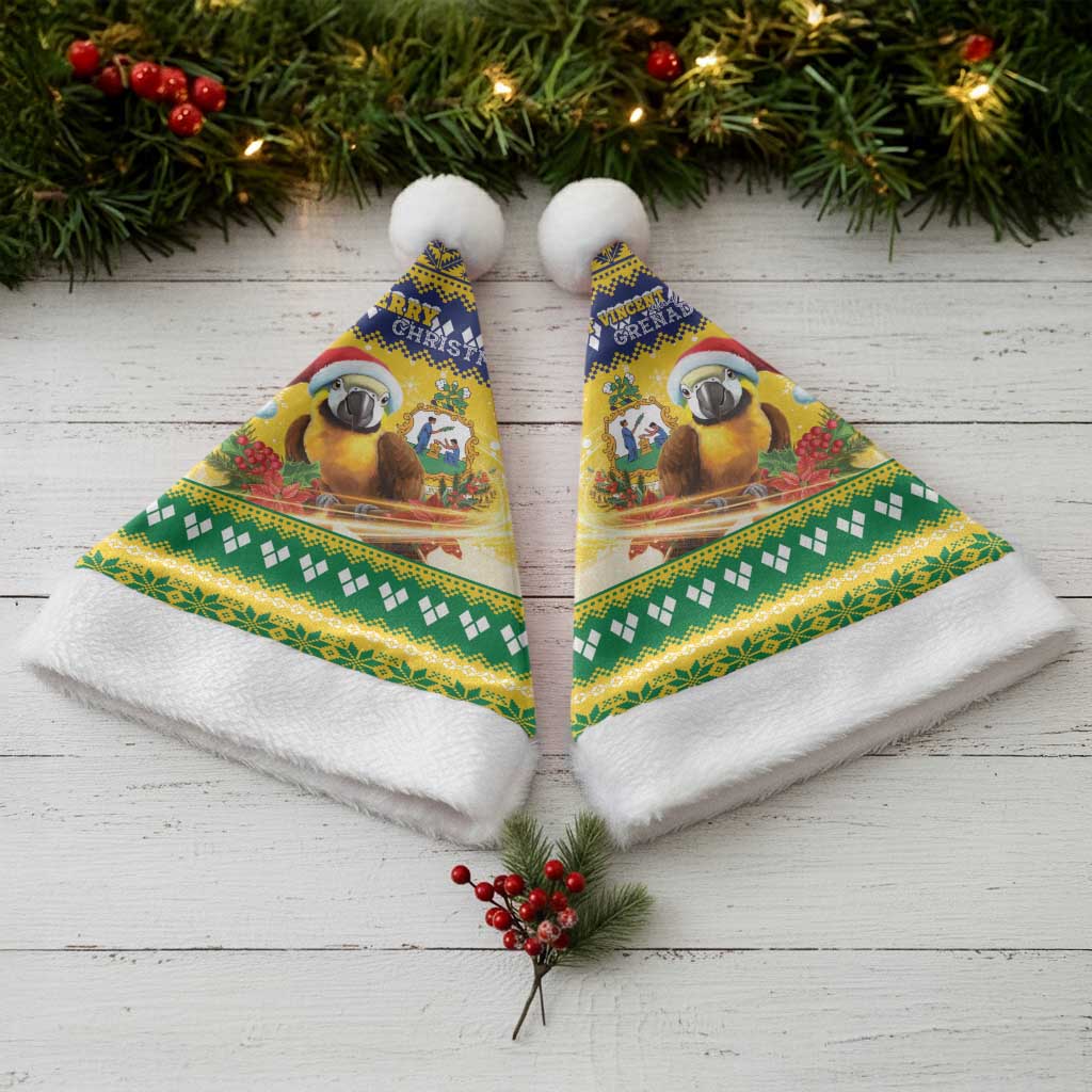 Saint Vincent And The Grenadines Christmas Santa Hat Santa Vincent Parrot With Coat Of Arms - Wonder Print Shop