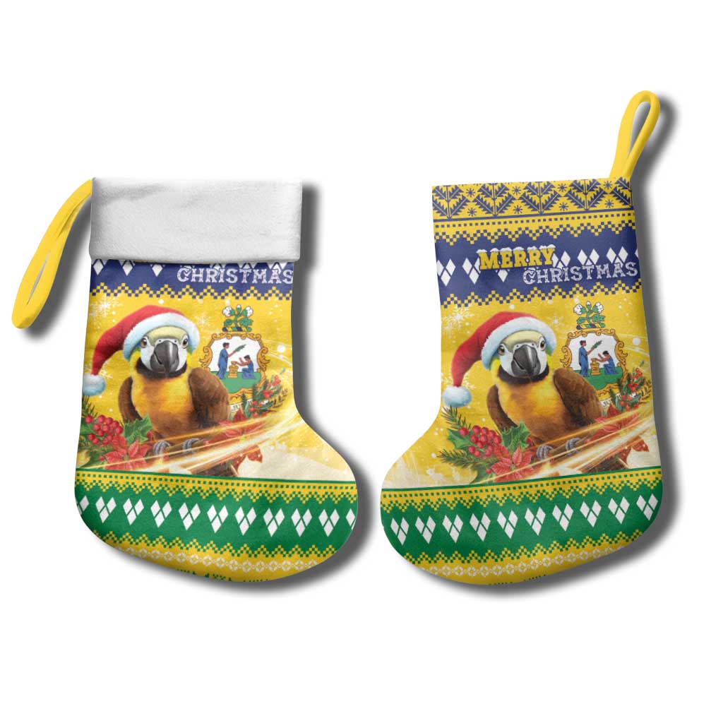 Saint Vincent And The Grenadines Christmas Stocking Santa Vincent Parrot With Coat Of Arms - Wonder Print Shop