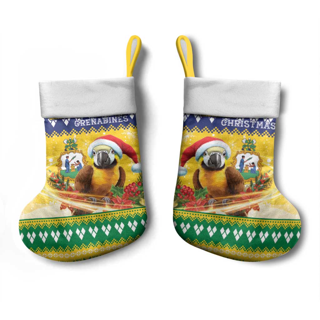 Saint Vincent And The Grenadines Christmas Stocking Santa Vincent Parrot With Coat Of Arms - Wonder Print Shop