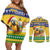 Saint Vincent And The Grenadines Christmas Couples Matching Off Shoulder Short Dress and Long Sleeve Button Shirt Santa Vincent Parrot With Coat Of Arms - Wonder Print Shop