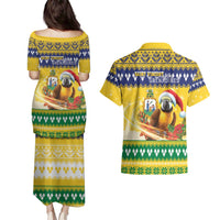 Saint Vincent And The Grenadines Christmas Couples Matching Puletasi and Hawaiian Shirt Santa Vincent Parrot With Coat Of Arms - Wonder Print Shop