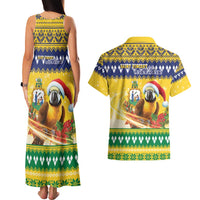 Saint Vincent And The Grenadines Christmas Couples Matching Tank Maxi Dress and Hawaiian Shirt Santa Vincent Parrot With Coat Of Arms - Wonder Print Shop