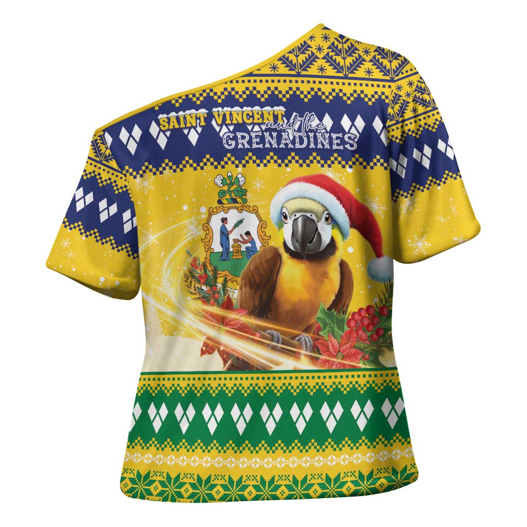 Saint Vincent And The Grenadines Christmas Cross Shoulder Shirt Santa Vincent Parrot With Coat Of Arms - Wonder Print Shop