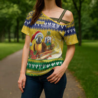 Saint Vincent And The Grenadines Christmas Cross Shoulder Shirt Santa Vincent Parrot With Coat Of Arms - Wonder Print Shop