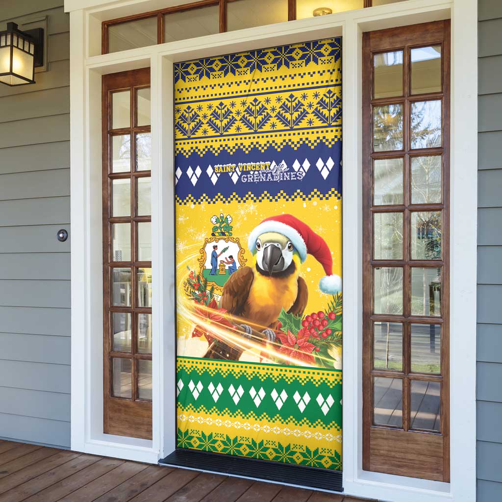 Saint Vincent And The Grenadines Christmas Door Cover Santa Vincent Parrot With Coat Of Arms - Wonder Print Shop
