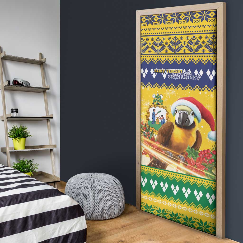 Saint Vincent And The Grenadines Christmas Door Cover Santa Vincent Parrot With Coat Of Arms - Wonder Print Shop