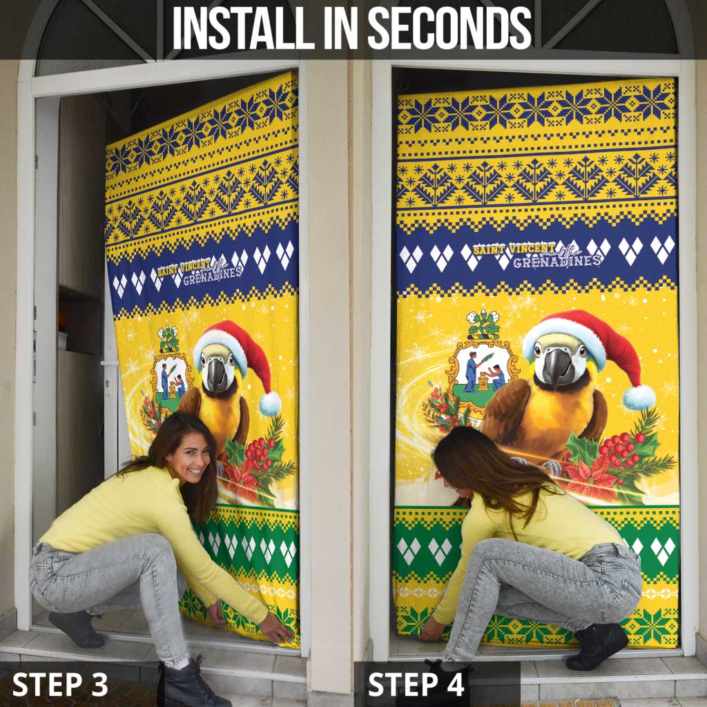 Saint Vincent And The Grenadines Christmas Door Cover Santa Vincent Parrot With Coat Of Arms - Wonder Print Shop