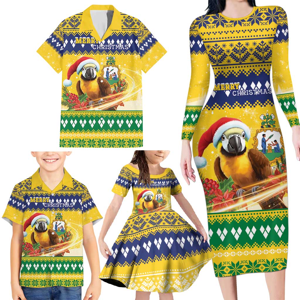 Saint Vincent And The Grenadines Christmas Family Matching Long Sleeve Bodycon Dress and Hawaiian Shirt Santa Vincent Parrot With Coat Of Arms - Wonder Print Shop