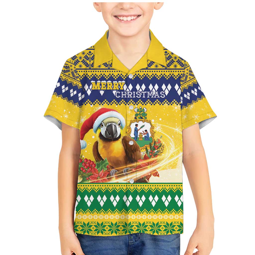 Saint Vincent And The Grenadines Christmas Family Matching Mermaid Dress and Hawaiian Shirt Santa Vincent Parrot With Coat Of Arms - Wonder Print Shop