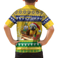 Saint Vincent And The Grenadines Christmas Family Matching Off The Shoulder Long Sleeve Dress and Hawaiian Shirt Santa Vincent Parrot With Coat Of Arms - Wonder Print Shop