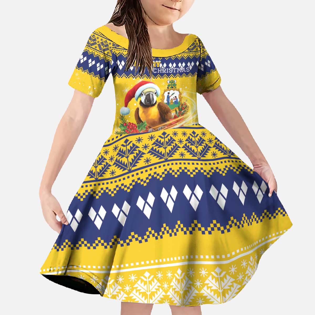 Saint Vincent And The Grenadines Christmas Family Matching Off The Shoulder Long Sleeve Dress and Hawaiian Shirt Santa Vincent Parrot With Coat Of Arms - Wonder Print Shop