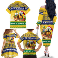 Saint Vincent And The Grenadines Christmas Family Matching Off The Shoulder Long Sleeve Dress and Hawaiian Shirt Santa Vincent Parrot With Coat Of Arms - Wonder Print Shop