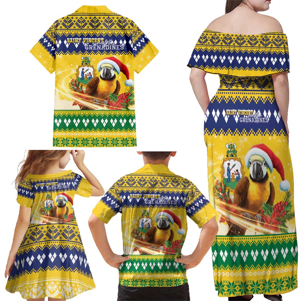 Saint Vincent And The Grenadines Christmas Family Matching Off Shoulder Maxi Dress and Hawaiian Shirt Santa Vincent Parrot With Coat Of Arms - Wonder Print Shop