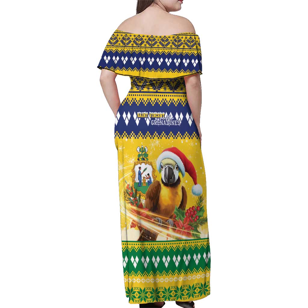 Saint Vincent And The Grenadines Christmas Family Matching Off Shoulder Maxi Dress and Hawaiian Shirt Santa Vincent Parrot With Coat Of Arms - Wonder Print Shop