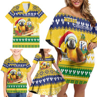 Saint Vincent And The Grenadines Christmas Family Matching Off Shoulder Short Dress and Hawaiian Shirt Santa Vincent Parrot With Coat Of Arms - Wonder Print Shop