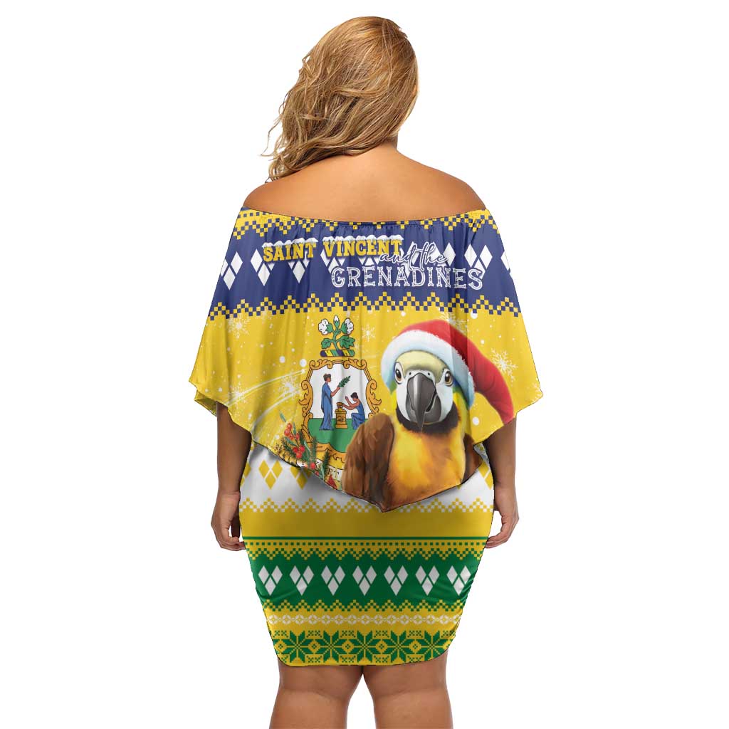 Saint Vincent And The Grenadines Christmas Family Matching Off Shoulder Short Dress and Hawaiian Shirt Santa Vincent Parrot With Coat Of Arms - Wonder Print Shop