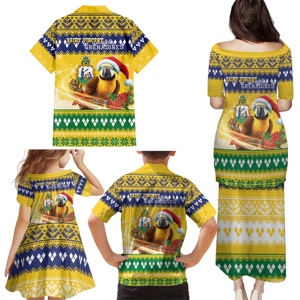 Saint Vincent And The Grenadines Christmas Family Matching Puletasi and Hawaiian Shirt Santa Vincent Parrot With Coat Of Arms - Wonder Print Shop