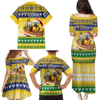 Saint Vincent And The Grenadines Christmas Family Matching Puletasi and Hawaiian Shirt Santa Vincent Parrot With Coat Of Arms - Wonder Print Shop