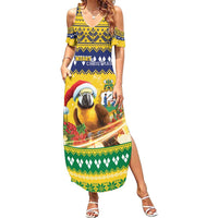 Saint Vincent And The Grenadines Christmas Family Matching Summer Maxi Dress and Hawaiian Shirt Santa Vincent Parrot With Coat Of Arms - Wonder Print Shop