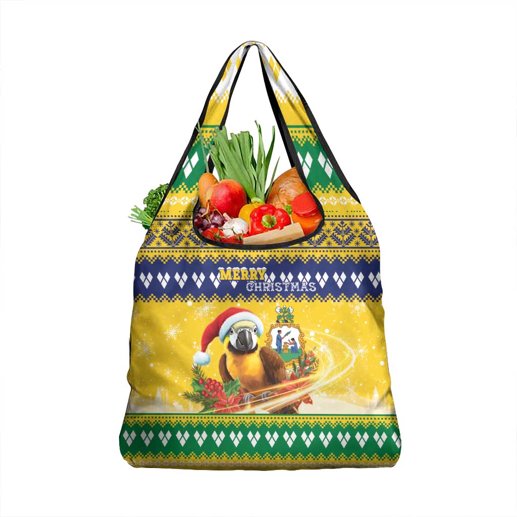 Saint Vincent And The Grenadines Christmas Grocery Bag Santa Vincent Parrot With Coat Of Arms - Wonder Print Shop