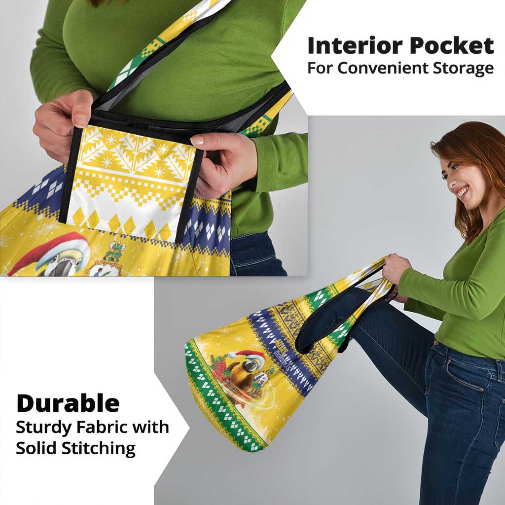 Saint Vincent And The Grenadines Christmas Grocery Bag Santa Vincent Parrot With Coat Of Arms - Wonder Print Shop