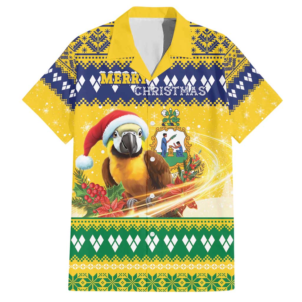 Saint Vincent And The Grenadines Christmas Hawaiian Shirt Santa Vincent Parrot With Coat Of Arms - Wonder Print Shop