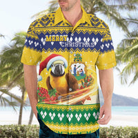 Saint Vincent And The Grenadines Christmas Hawaiian Shirt Santa Vincent Parrot With Coat Of Arms - Wonder Print Shop