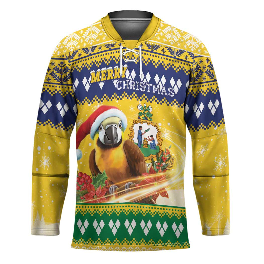 Saint Vincent And The Grenadines Christmas Hockey Jersey Santa Vincent Parrot With Coat Of Arms - Wonder Print Shop