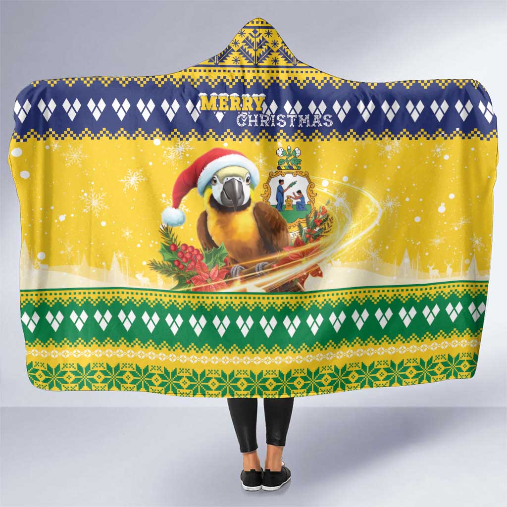 Saint Vincent And The Grenadines Christmas Hooded Blanket Santa Vincent Parrot With Coat Of Arms - Wonder Print Shop