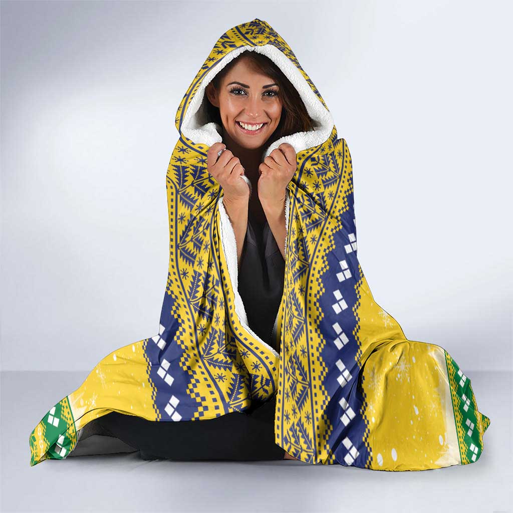 Saint Vincent And The Grenadines Christmas Hooded Blanket Santa Vincent Parrot With Coat Of Arms - Wonder Print Shop