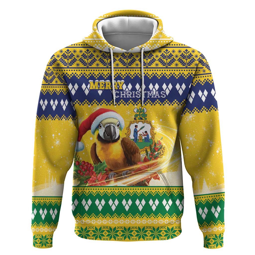 Saint Vincent And The Grenadines Christmas Hoodie Santa Vincent Parrot With Coat Of Arms - Wonder Print Shop