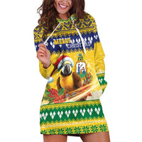Saint Vincent And The Grenadines Christmas Hoodie Dress Santa Vincent Parrot With Coat Of Arms - Wonder Print Shop