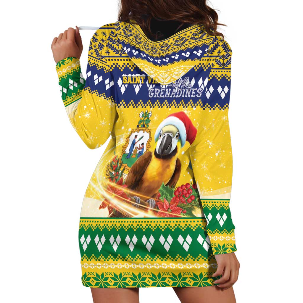 Saint Vincent And The Grenadines Christmas Hoodie Dress Santa Vincent Parrot With Coat Of Arms - Wonder Print Shop