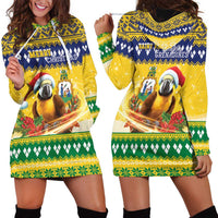 Saint Vincent And The Grenadines Christmas Hoodie Dress Santa Vincent Parrot With Coat Of Arms - Wonder Print Shop