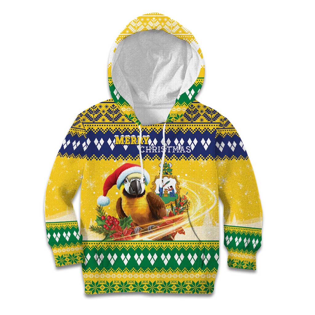 Saint Vincent And The Grenadines Christmas Kid Hoodie Santa Vincent Parrot With Coat Of Arms - Wonder Print Shop
