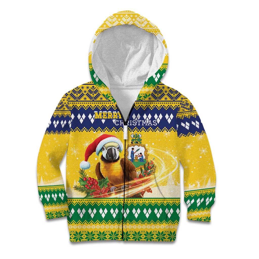 Saint Vincent And The Grenadines Christmas Kid Hoodie Santa Vincent Parrot With Coat Of Arms - Wonder Print Shop