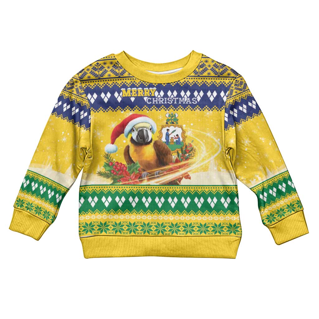 Saint Vincent And The Grenadines Christmas Kid Ugly Christmas Sweater Santa Vincent Parrot With Coat Of Arms - Wonder Print Shop